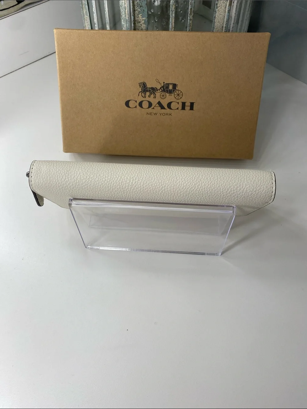 Coach White Pebbled Leather Zip Wallet with Snoopy and Woodstock Graphic